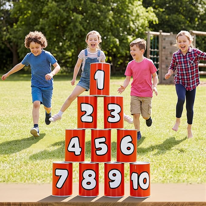JOYIN 13 Pcs Carnival Party Bean Bag Toss Game, Sturdy Knockdown Can, Birthday Easter Party, Family, Best Outdoor and Indoor Games, Easter Egg Hunt for Classroom Gifts (Number Style)
