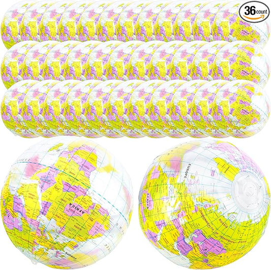 16 inches Inflatable Globe Blow up World Globe PVC Earth Beach Ball Globe Toys for Kids Swimming Pool Game Classroom Playing or Teaching Party Favors Decorations