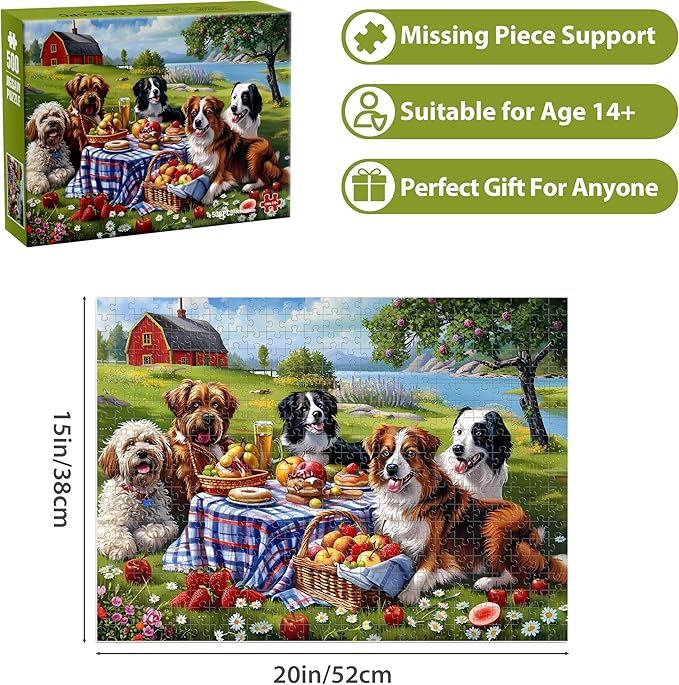 500 Pieces Puzzles for Adults–Dogs Jigsaw Puzzle for Adults Elderly–Recycled Paper Puzzle 500 Pieces–Challenging Family Activity Game Gift for Family Friends Men Women Seniors (21x15in)