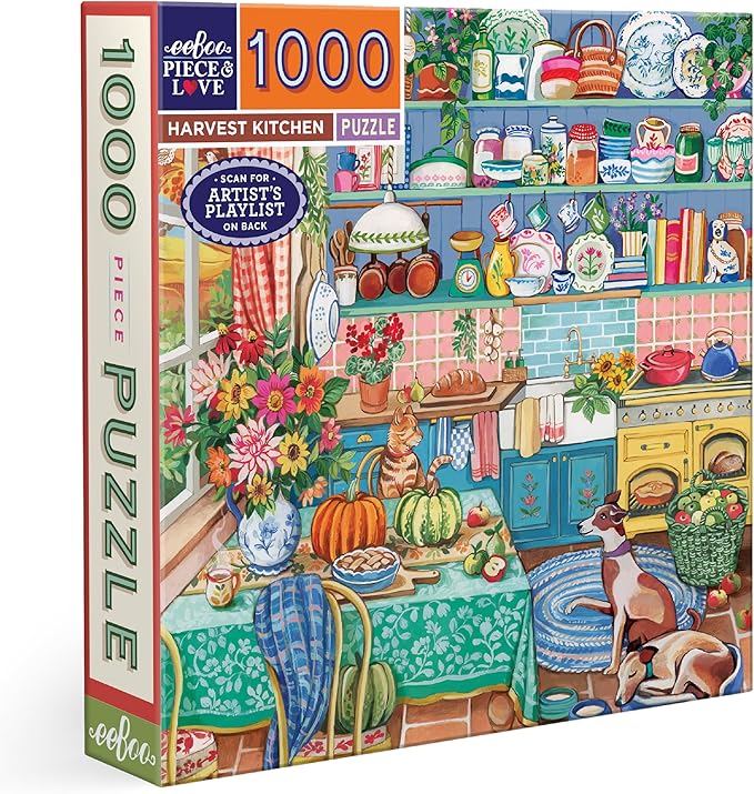 eeBoo 1000 Piece Puzzle - Harvest Kitchen Jigsaw Puzzle for Adults, Square 23" x 23" Made with Recycled Board & Vegetable-Based Ink