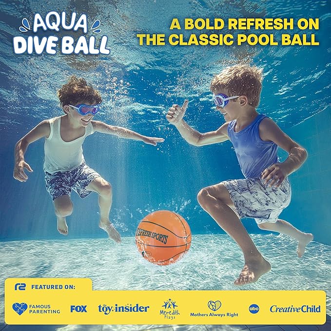 Aqua Dive Pool Ball Basketball – Water Pool Toy for Kids Ages 4-12 – Dribble, Pass & Shoot Underwater – Great Outdoor Beach Toy for Summer Fun – 6" Water Game for Boys & Girls Ages 5 6 7 8 9 10 11 12+