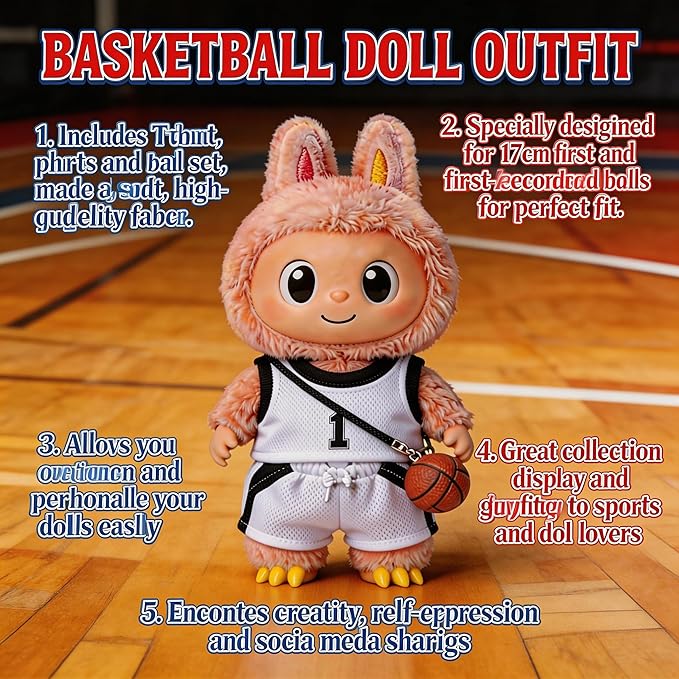 Sports-Themed Basketball 3-Piece Set,is Suitable for a 17cm Dolls, Dolls Clothing Accessories ( No Dolls ) (NO.1 (Black&White))