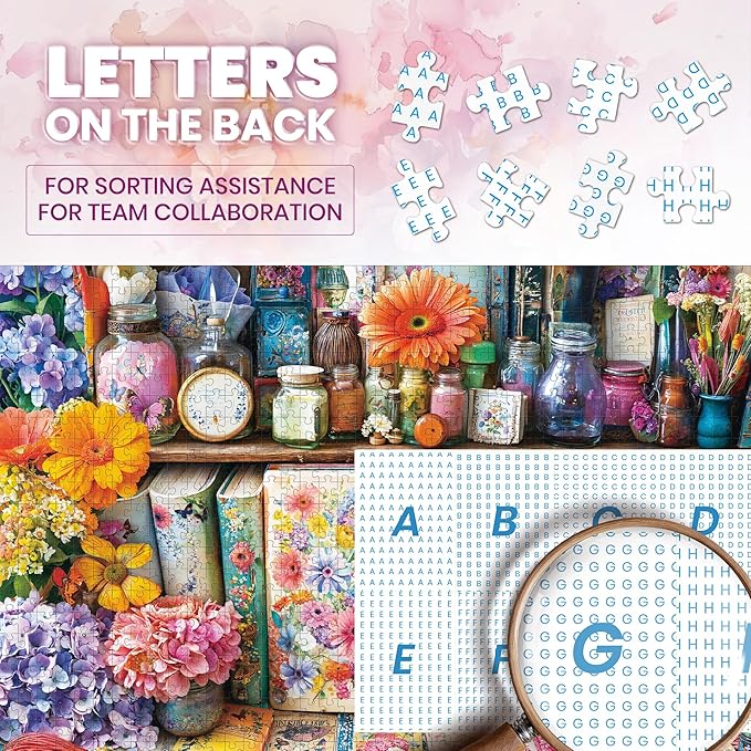 1000 Piece Puzzles for Adults, Vibrant Floral Book Jigsaw Puzzles 1000 Pieces, Flower Handbook Nook Puzzles with Letters on Back, Creative Games Gifts and Home Decor, 27.5" × 19.6“, 1:1 Poster