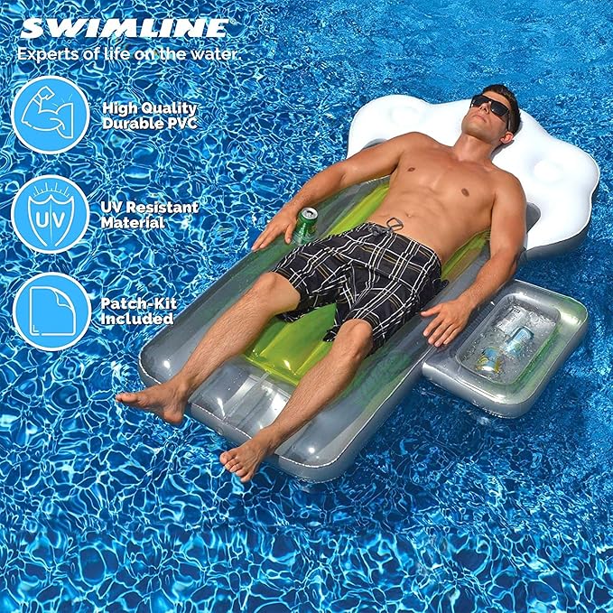 SWIMLINE Inflatable Swimming Pool Float Lounger Raft Mattress, Fun Mat, Beer Mug, Yellow