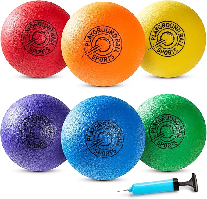 EVERICH TOY Playground Balls Kickball, 6 or 12 Pack 8.5" Soft Dodgeballs Bouncy Rubber Kick Balls for Kids Adults Outdoor Indoor, 4 Square Ball School Yard Games for Boys Girls 3-5 5-8 8-12 with Pump
