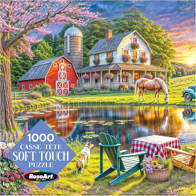 RoseArt Soft Touch Backyard Country Farm Scene 1000 Piece Jigsaw Puzzle for Adults