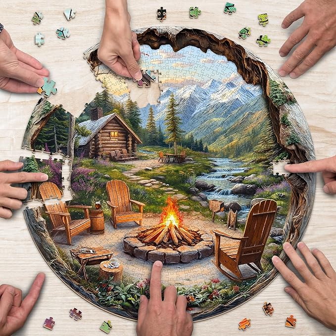 Landscape Puzzles for Adults 1000 Pieces, Outdoor Bonfire Cabin Village Jigsaw Puzzles 1000 Pieces for Adults, Fun Puzzles with Letters On Back, Beautiful Wall Decorations (26.5 * 26.5in)