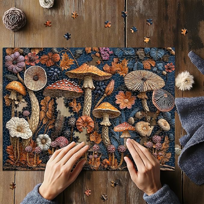 Vintage Mushroom Puzzles for Adults 1000 Pieces, Nature Mushroom Forest Flower Puzzle Art, Unique Plant Jigsaw Puzzle Retro, Impossible Challenging Puzzles for Adults