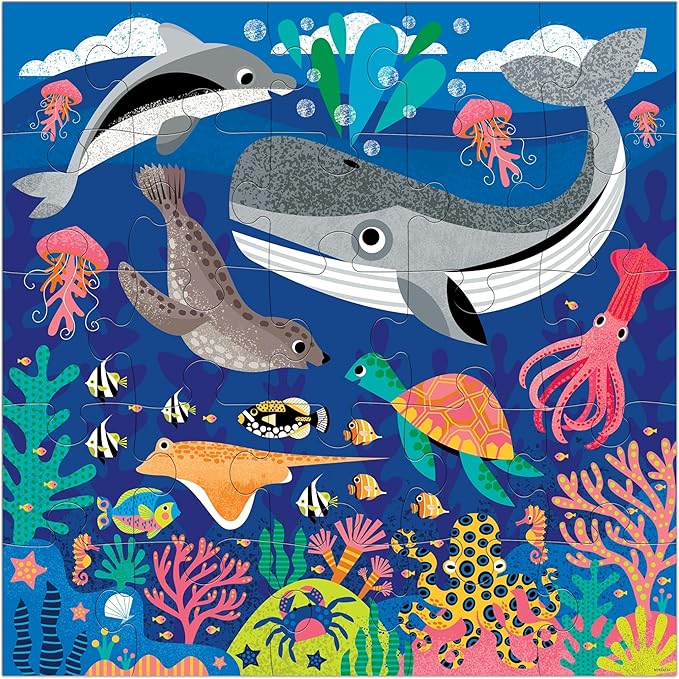 Mudpuppy Depths of The Sea - Jumbo 25 Piece Jigsaw Floor Puzzle Featuring Whales, Dolphins, and More!, Flower