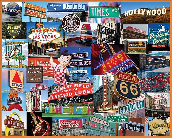 White Mountain 1000 Piece Jigsaw Puzzle Fun Collage Puzzles with Large Pieces Gift for Adults and Family 24"x30" - Signs Across America States
