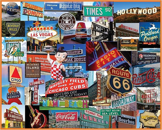 White Mountain 1000 Piece Jigsaw Puzzle Fun Collage Puzzles with Large Pieces Gift for Adults and Family 24"x30" - Signs Across America States