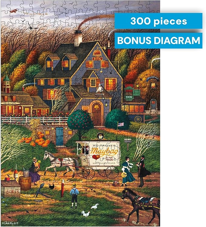 Buffalo Games – Charles Wysocki Secret Passage Inn 300 Piece Jigsaw Puzzle for Adults with Full-Color Reference Poster
