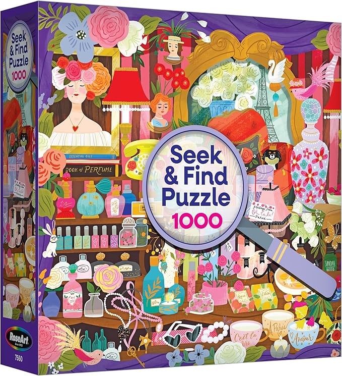 RoseArt - Seek & Find - Paris Perfume Shop - 1000 Piece Jigsaw Puzzle for Adults, Hidden Object Puzzle, Elegant Boutique Scene, Premium Puzzle with Bonus Poster