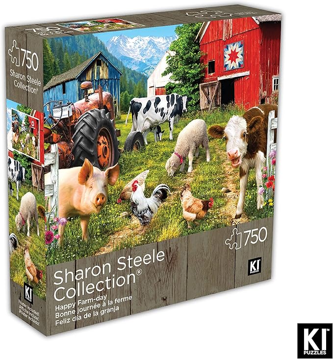 Happy Farm Day 750 Piece Jigsaw Puzzle for Adults by Sharon Steele – 27x20 Inch Whimsical Farm Animal Scene – Challenging Country Farmhouse Puzzle – Fun, Difficult Gift Idea for Puzzle Lovers