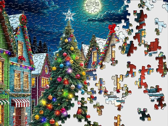 Springbok Merry Town Square 1000 Piece Jigsaw Puzzle for Adults - Christmas and Holiday Puzzle - Unique Cut Pieces - Made in USA