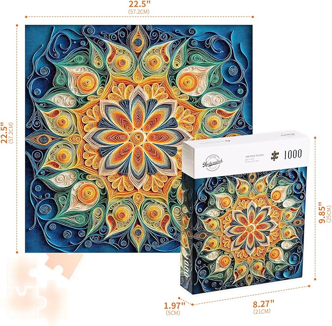 Jigsaw Puzzles for Adults 1000 Pieces, Floral Mandala Art Bohemia Square Challenging Game for Family Activity Home Decor, 22.5x22.5 Inches, Mandala Flowers