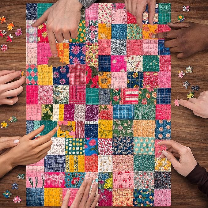 Sewing Patch 1000 Piece Puzzle for Adults, PICKFORU Vintage Quilt Patchwork Flower Art Puzzles, Impossible Difficult Colorful Theme as Wall Decor