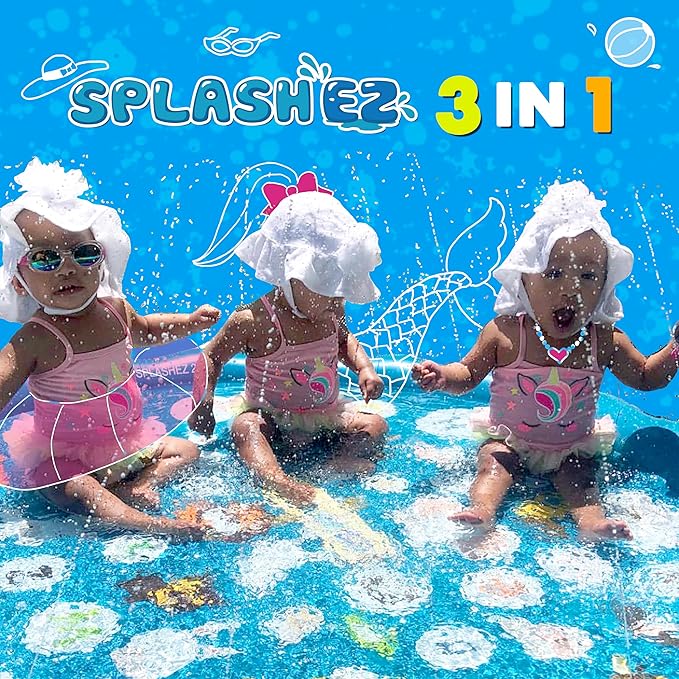 SplashEZ 3-in-1 Splash Pad, Sprinkler for Kids & Baby Pool for Learning – Toddler Sprinkler Pool, 60’’ Outside Water Toys – “from A to Z” Outdoor Play Mat for Babies & Toddlers