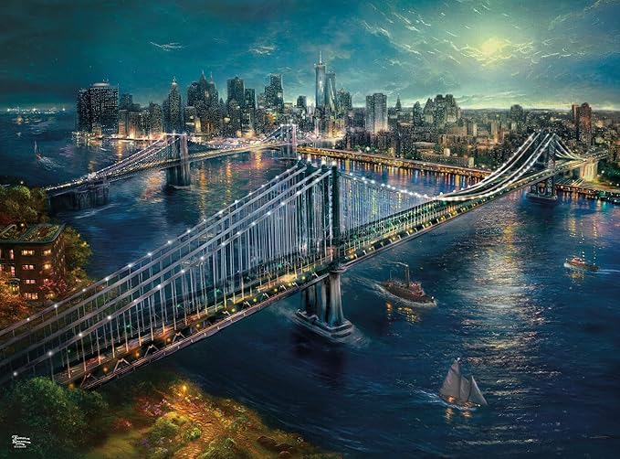 Buffalo Games - Silver Select - Thomas Kinkade - Moonlight Over Manhattan - 1000 Piece Jigsaw Puzzle for Adults - Challenging Puzzle Perfect for Game Nights - Finished Size is 26.75 x 19.75