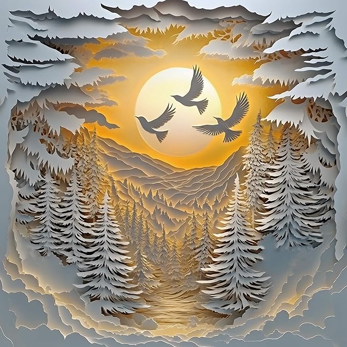 Puzzle for Adults 1024 Pieces, 3D Paper-Cut Winter Forest Sunset Jigsaw Puzzle, Challening Impossible Difficult Hard Fun 1000 Pieces Jigsaw Puzzles for Adults