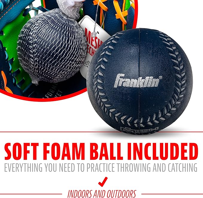 Franklin Sports Kids Baseball Glove + Foam Ball Sets - Meshtek Youth Teeball Gloves for Kids + Toddlers - Left + Right Hand Throw - 9.5" Inch