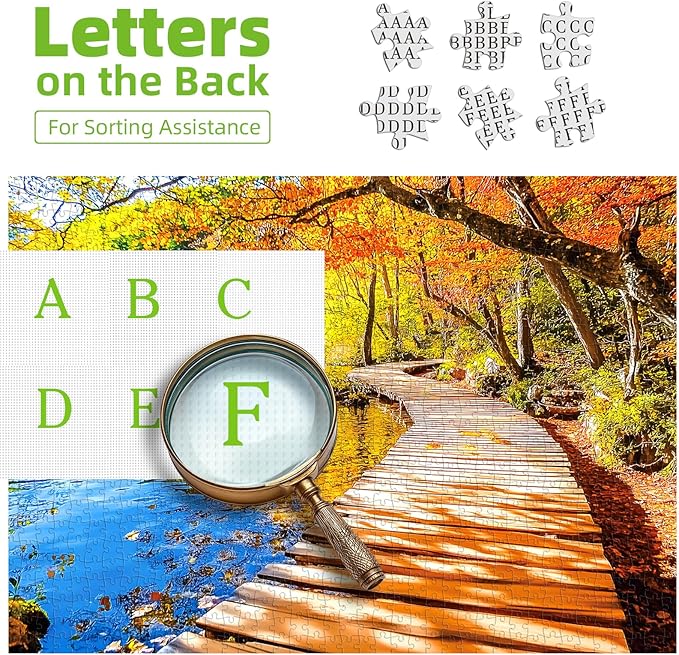 Autumn Foliage Lakes Park 500 Piece Jigsaw Puzzles for Adults Bridge Nature Scenery Puzzle with Letters on Back Fall Forest Reflection Fun Relax Puzzles for Family