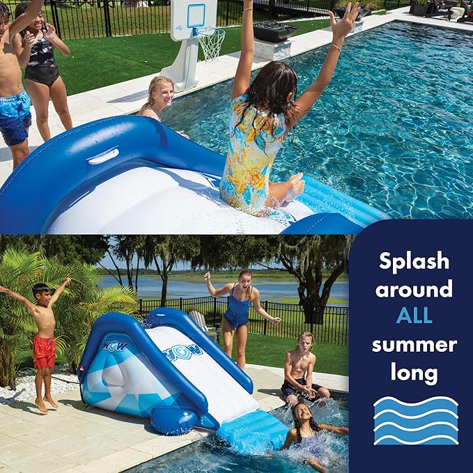 Wow Sports Cascade Inflatable Pool Slide - Blow Up Waterslide - Built-in Water Sprinkler - for Kids & Adults