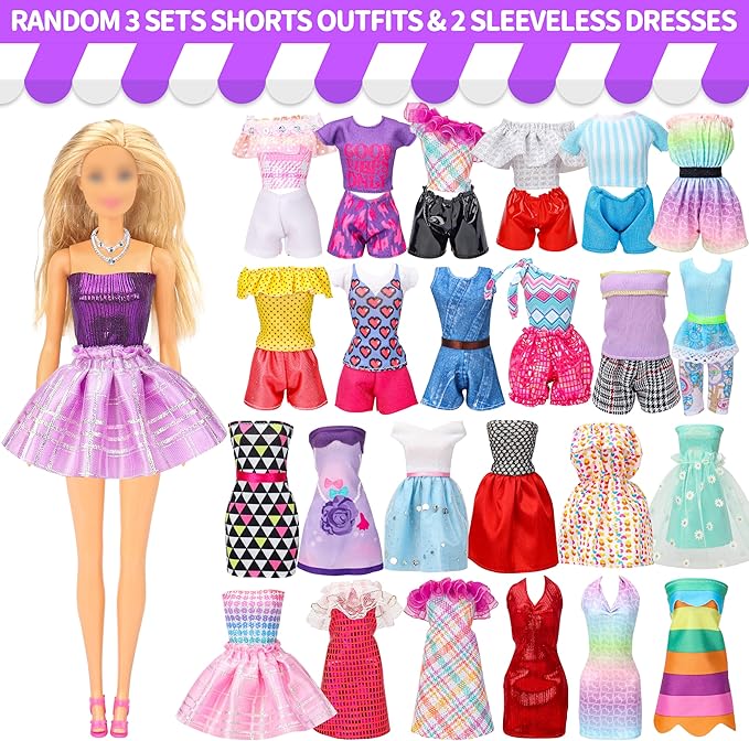 Style Shine 70 Pcs Doll Clothes and Accessories,4 Wedding Gowns 2 Evening Dresses 8 Fashion Dresses 6 Set Casual Outfit Top and Pant 2 Swimsuit,18 Hanger 10 Shoe 20 Accessories Toys for Girls Kid Gift
