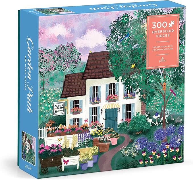 Galison Garden Path – 300 Piece Puzzle Fun and Challenging Activity with Bright and Bold Artwork of Country Cottage and Plant Path for Adults and Families