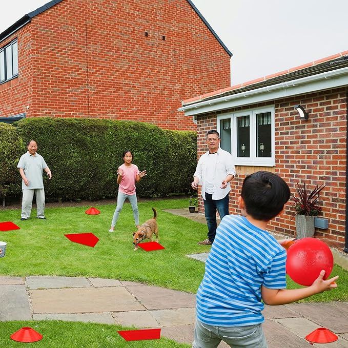 Hiboom 16 Pcs Sports Kickball Set Includes 10 Inches Playground Ball 5 Rubber Throw Down Bases Ball Pump 10 Foul Line Cones for Kids Adults Playground School Backyard Game Camps Picnic