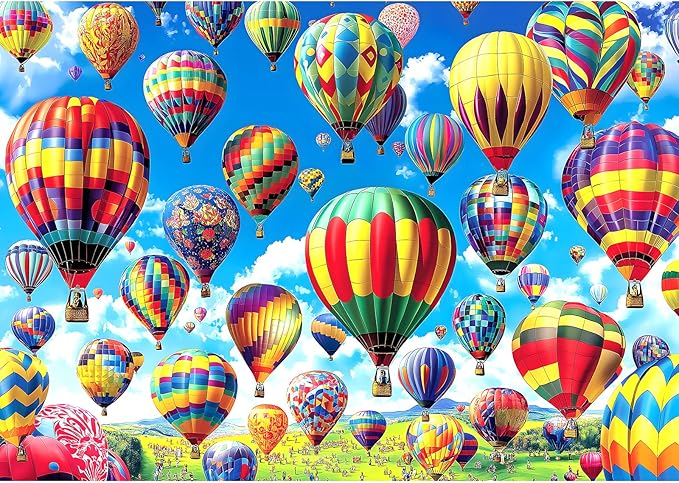 Blueforest 1000 Piece Puzzle for Adults - Hot Air Balloons Vibrant Landscape Jigsaw with Poster, 27.5x19.7 Inches