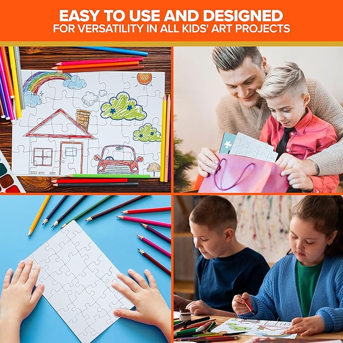 Decorably 8 Pack Blank Puzzles for Kids Set with Matte Finish, 28pcs Each 5.5x8in to Draw On for Boys & Girls Activities, Arts & Crafts, DIY Projects or Party Favors