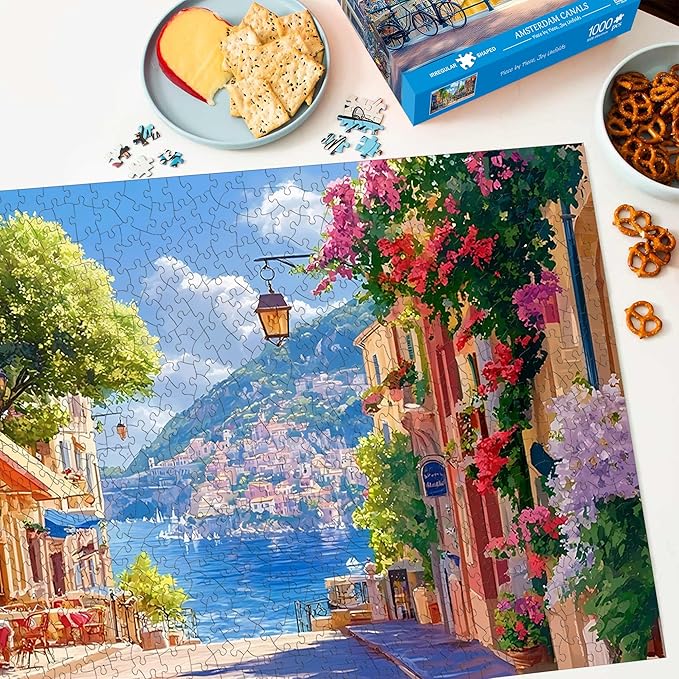 Bimkole Landscape Puzzles for Adults 1000 Pieces, Coastal Flowers Paper Jigsaw Puzzle 1000 Pieces - Fun and Challenging Family Decoration Puzzle Great Gift Idea, Finished Size is 31.5 x 16.14 in