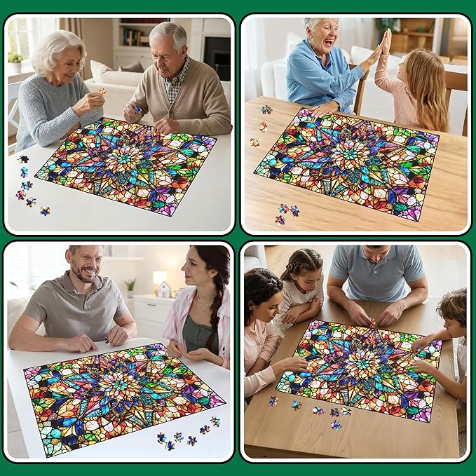 Impossible Jigsaw Puzzles for Adults 1000 Pieces-Stained Glass Puzzles Floral Hard Challenging Puzzles with Letter on Back, Difficult Jigsaw Puzzle 1000 Pieces Puzzle for Adults with 1:1 Poster
