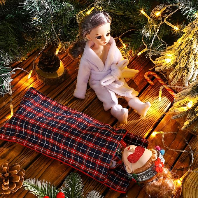Sumind 14 Pieces Christmas Doll on Clothes Accessories Outfits Set Including Skirts, Bathrobe, Sleeping Bag, Fluffy Vest, Shirt, Scarf, Eye Cover and Boots for Xmas Doll Decor(Novel Style)
