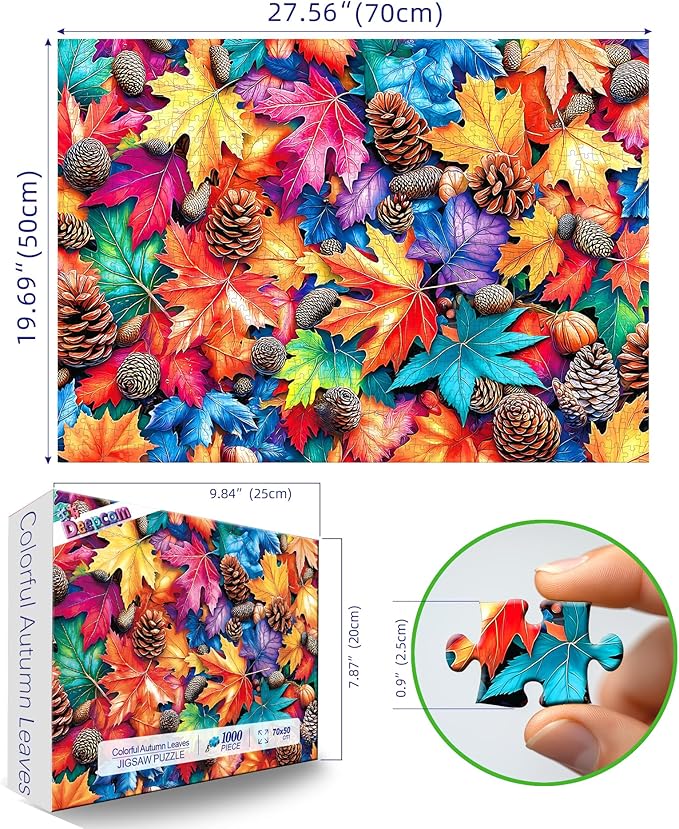 Colorful Fall Leaves and Pine Cones Jigsaw Puzzle, 1000 Pieces, Nature Theme, Family Entertainment