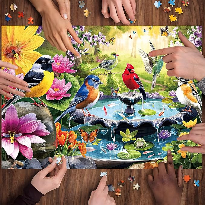 500 Pieces Puzzle for Adults, Puzzles for Adults 500 Pieces, Spring Birds Floral Pond Nature Jigsaw Puzzle, Challenging Puzzle Perfect for Game Nights, 20.5 X 15 in