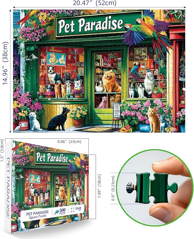 MINIWAN 500 Piece Puzzles for Adults - Pet Paradise Cat Parrot Jigsaw Puzzle, 23x15 Inches with Unique Shaped Pieces for Relaxation & Home Decor