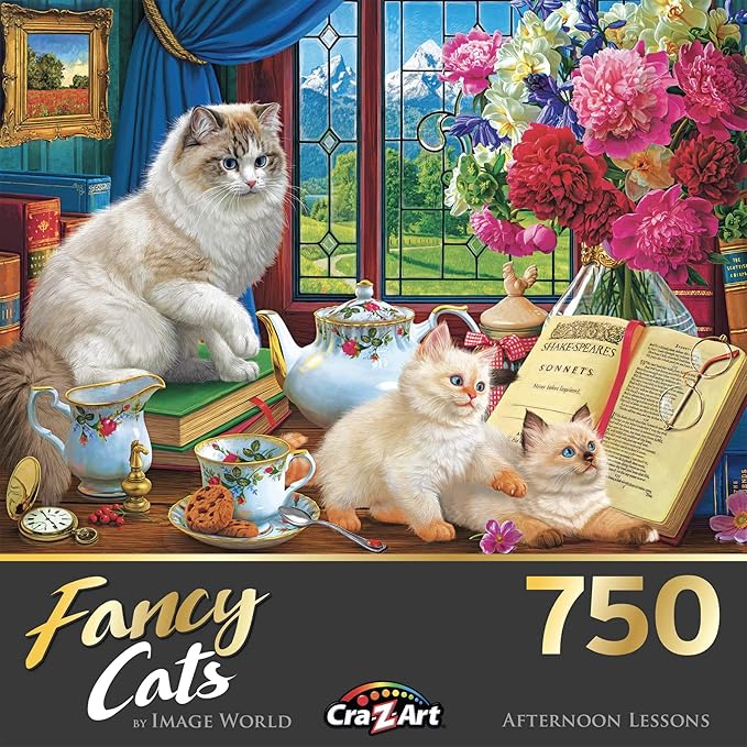 RoseArt - Fancy Cats - Afternoon Lessons - 750 Piece Jigsaw Puzzle for Adults