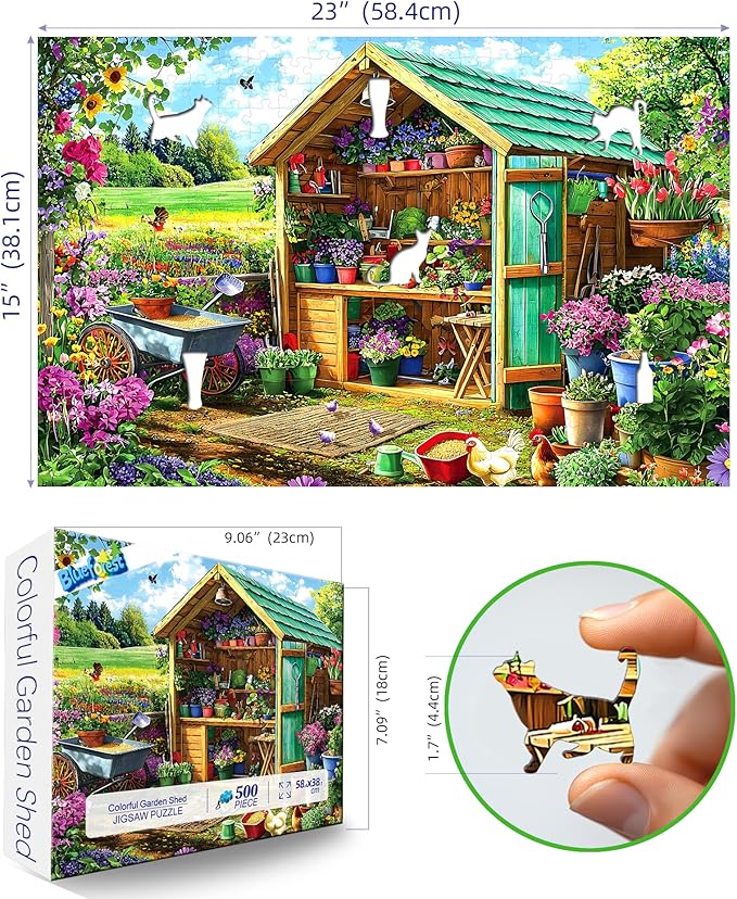 500 Piece Jigsaw Puzzles for Adults Garden Shed with Colorful Spring Flowers Gardening Tools Flower Potting shed Puzzles with Letters on Back, Fun Family Puzzle & Relax Activity for Seniors