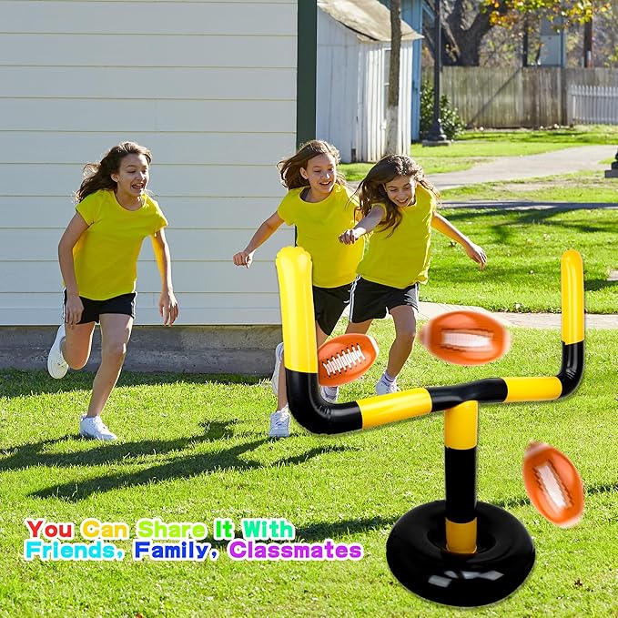 4 Pcs Jumbo Inflatable Football Set Include 1 Giant Inflatable Football Goal Post and 3 Pcs Blow Up Footballs Beach Balls for Summer Beach Lawns Outdoor Sports Game