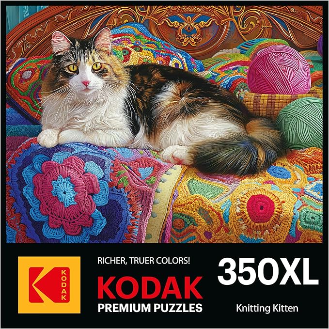 RoseArt - Kodak Premium - Knitting Kitten - 350 Piece Jigsaw Puzzle for Adults