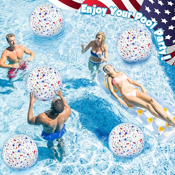 12 Pack 4th of July Patriotic Beach Balls 16" Large Inflatable Pool Ball Sequins Party Decoration PVC Jumbo Sport Ball Adults Independence Day Summer Beach Swimming Pool Water Games Party Favor