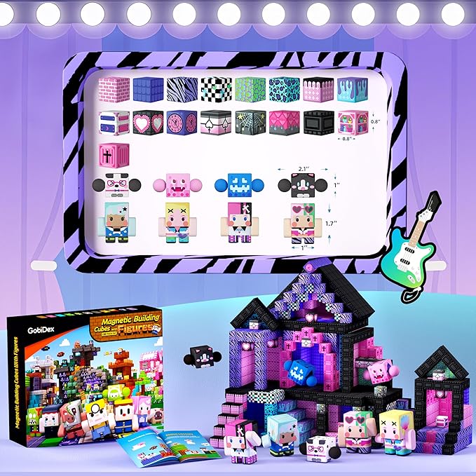 GobiDex 108PCS Magnetic Building Blocks & Figures Playset - STEM Princess Sensory Toys to Build a MagWonder World, Pretend Play Birthday Gift for Girls Ages 3+ (0.8 in)