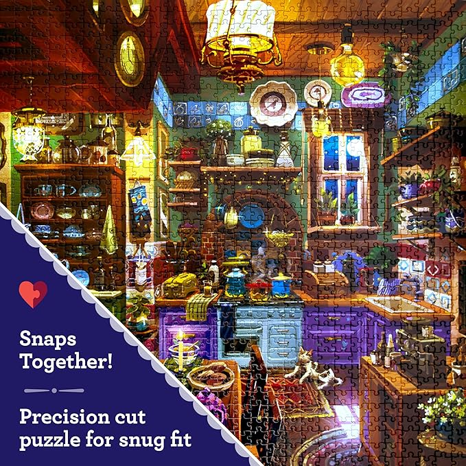eeBoo 1000 Piece Puzzle - Midnight Kitchen Jigsaw Puzzle for Adults, Square 23" x 23" Made with Recycled Board & Vegetable-Based Ink