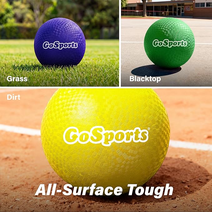 GoSports Playground Balls for Kids - Choose 8.5” or 10” Sizes - Heavy Duty Set of 6 with Carry Bag and Ball Pump