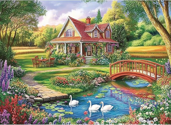 300 Piece Jigsaw Puzzle for Adults, Spring Floral Countryside Jigsaw Puzzle, Challenging Puzzles for Friends Family Activity Game Nights Gifts, 20.5x15 in