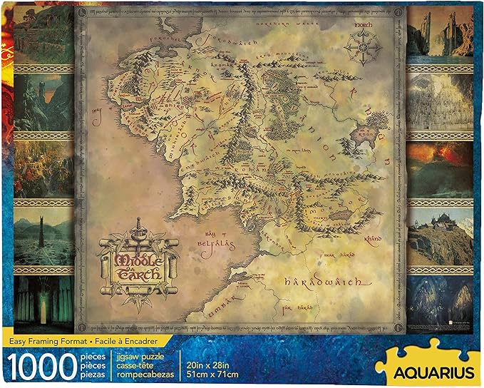 Aquarius Lord of The Rings Map Puzzle (1000 Piece Jigsaw Puzzle) - Glare Free - Precision Fit - Officially Licensed Lord of The Rings Merchandise & Collectibles - 20 x 28 in