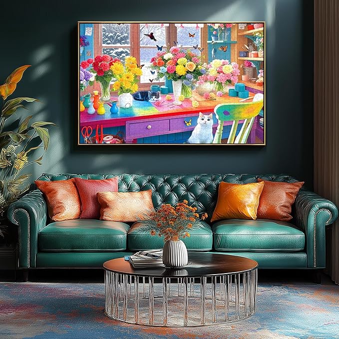 Colorful Flower Room 1000 Piece Puzzle for Adults, Fun Puzzles for Adults 1000 Pieces with HD Print Poster, 27.5" X 19.7" Dust Free, for Gifts Birthday Holiday Party Family Games Lovers