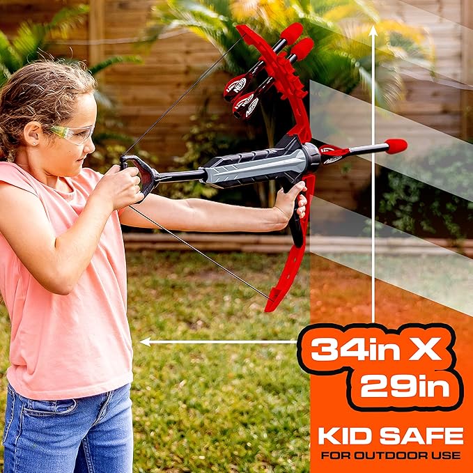 NERF Rip Rocket Kids Toy Bow + Arrow Set - Rip Rocket Blaster Soft Foam Bow + Arrow Set - Indoor + Outdoor Play - Plastic Bow and (4) Foam Tip Arrows - Air Powered